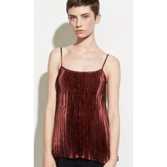 Vince Women's Chevron Pleated Tank Top Anise Red Size‎ S Small  MSRP $265 - Picture 1 of 10